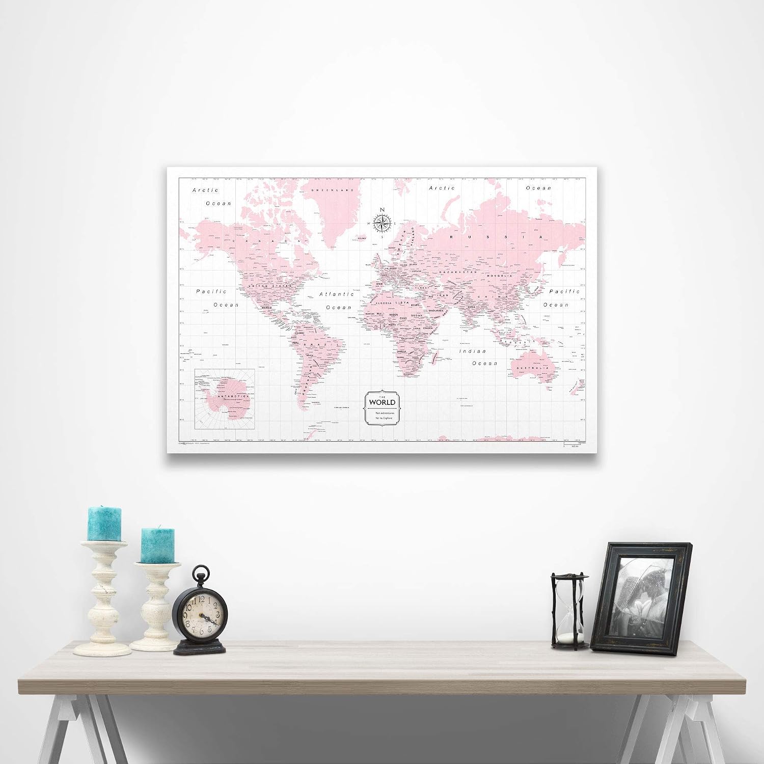 Push Pin World Map Board - With Push Pins to Mark World Travel - Handmade in Ohio, USA - Design: Pink Color Splash