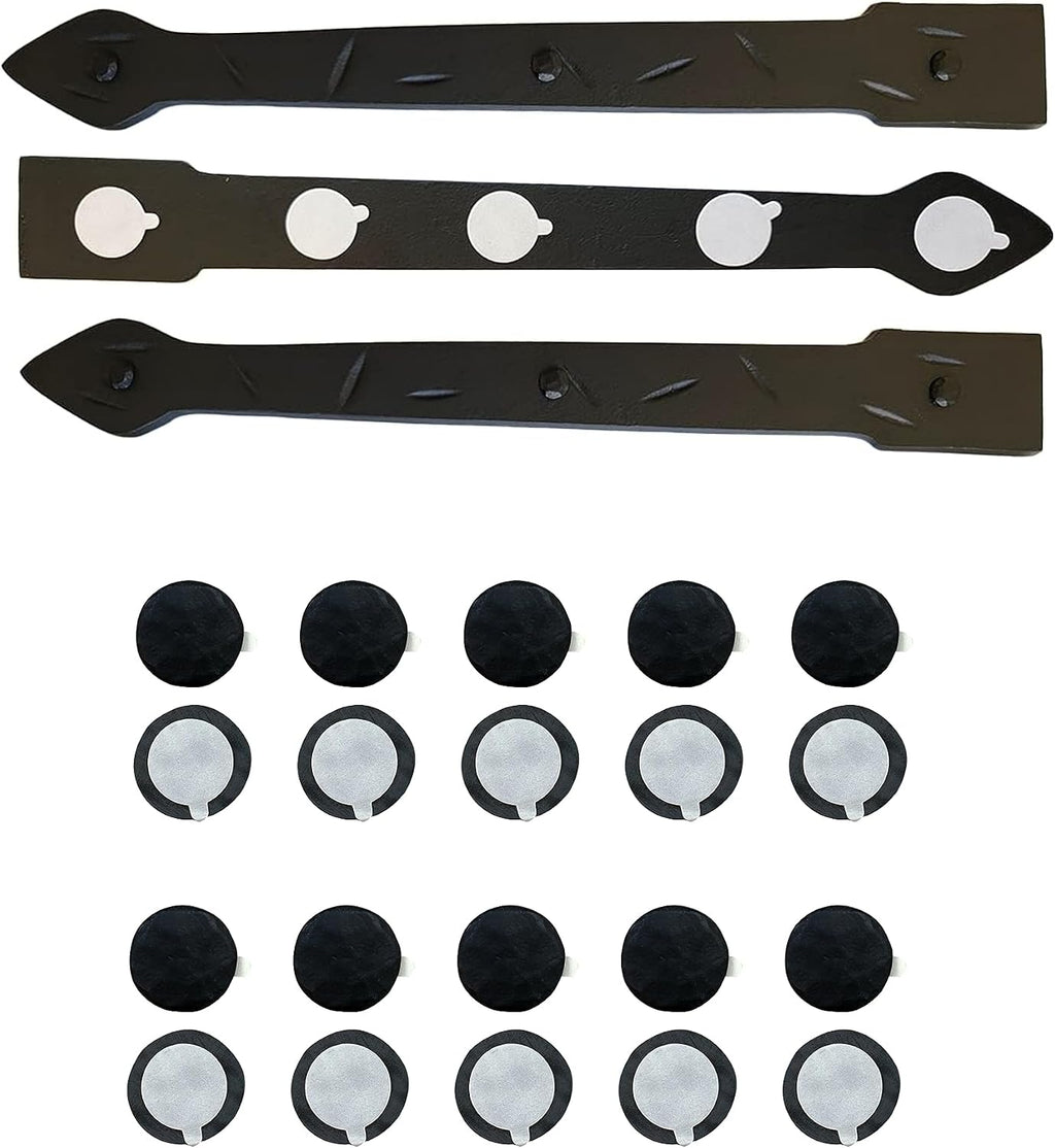 The Rustic Express - Self Adhesive 3 Iron Straps 18' & 20 Round Clavos 1' - Decorative Hinges & Clavos for Farm, Fiberglass, Metal, Wooden Gate Hinge and Garage Door Hardware - Black