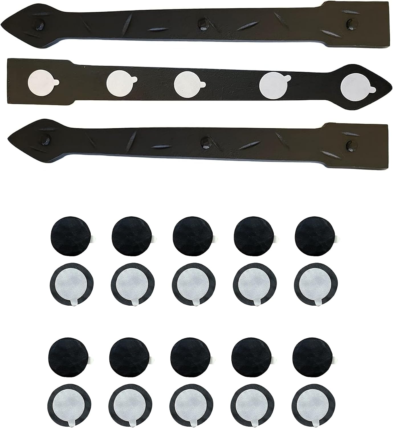 The Rustic Express - Self Adhesive 3 Iron Straps 18' & 20 Round Clavos 1-1/4' - Decorative Hinges & Clavos for Farm, Fiberglass, Metal, Wooden Gate Hinge and Garage Door Hardware - Black