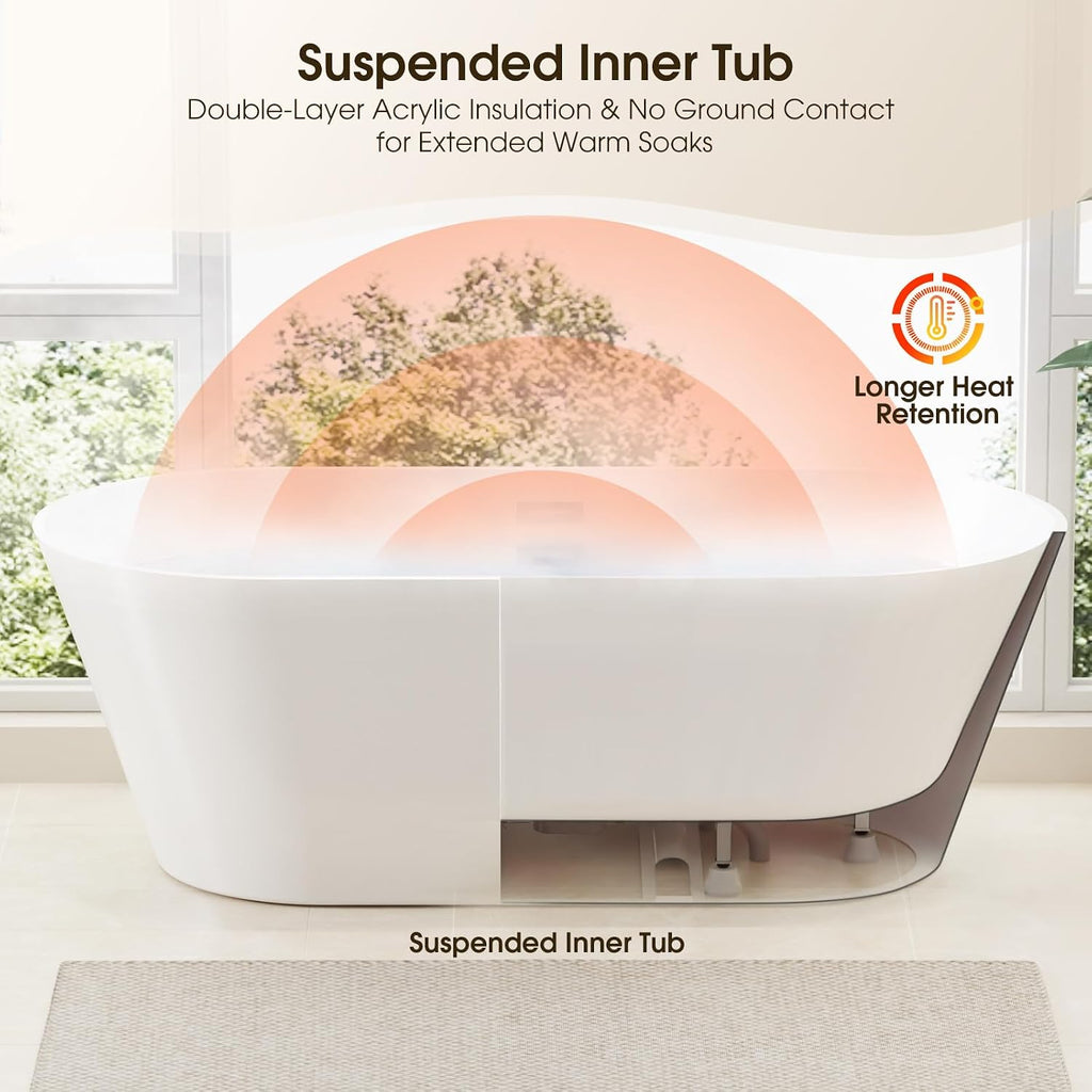 67' Acrylic Freestanding Bathtub,17.7' Deep Soaking Tub with Integrated Overflow & Drain, Non-Slip Base,CUPC Certified Free Standing Tub,Chrome Drain Bath Tub, Modern Tub for Bathrooms,Straight White