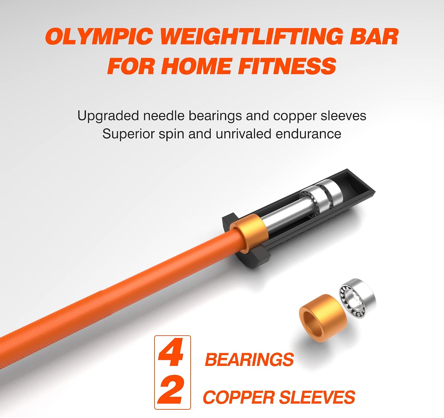 IFAST Olympic Barbell Bar 4FT Solid Chrome Barbell with Bearing, 7.2FT Home Gym 2' Weightlifting Bar, 400lbs/1200lbs Weight Capacity