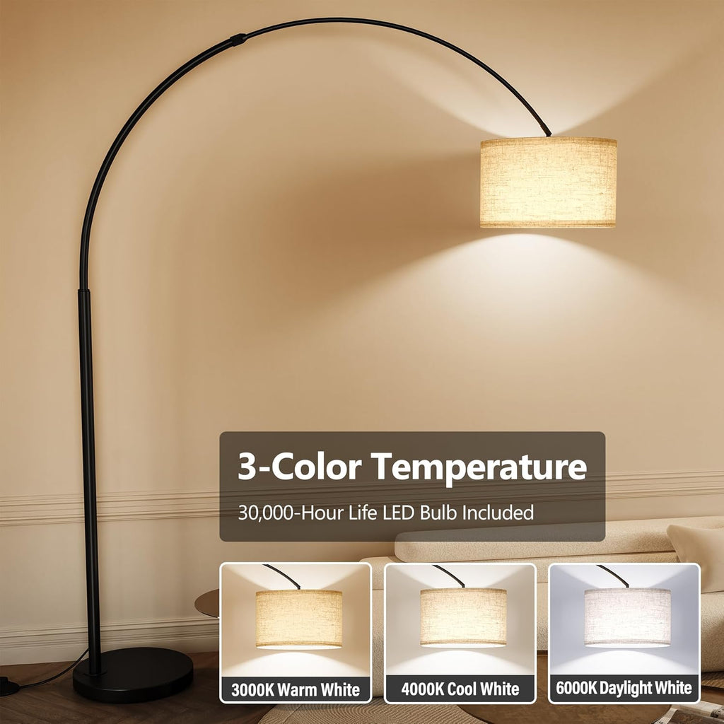 SUNMORY 82' Tall Arc Floor Lamps for Living Room, Large Floor lamp with Length Adjustable, Modern Curved Floor lamp, Corner Lamp for Dining Room, Office, Black