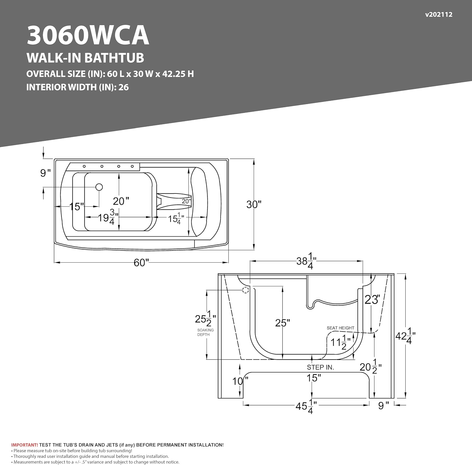 ANZZI Walk In Tub 30 x 60 In Wheelchair Accessible Walk-In Whirlpool and Air Bathtub Left Drain 36 Jets Powered Fast Drain Quick Fill Heater ADA Compliant Gelcoat White 110V | AMZ3060WCARWD