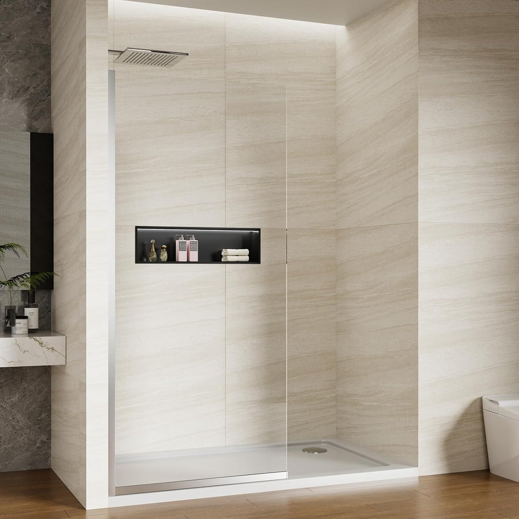 Shower Screen 36' x 76' Half Frameless Shower Wall Panel, Tempered Glass 3/8 inch, Easy to clean Coating, Fixed Glass Shower Door with Hardware (Chrome)