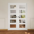 French Door 56' x 80' (Double 28' x 80') 5-Lite Clear Glass Door Slabs with Pre-Hung Jamb, Black Hinges, Levers and Latch, White Primed, French Interior Doors with Frame, Swing Double Bedroom Doors