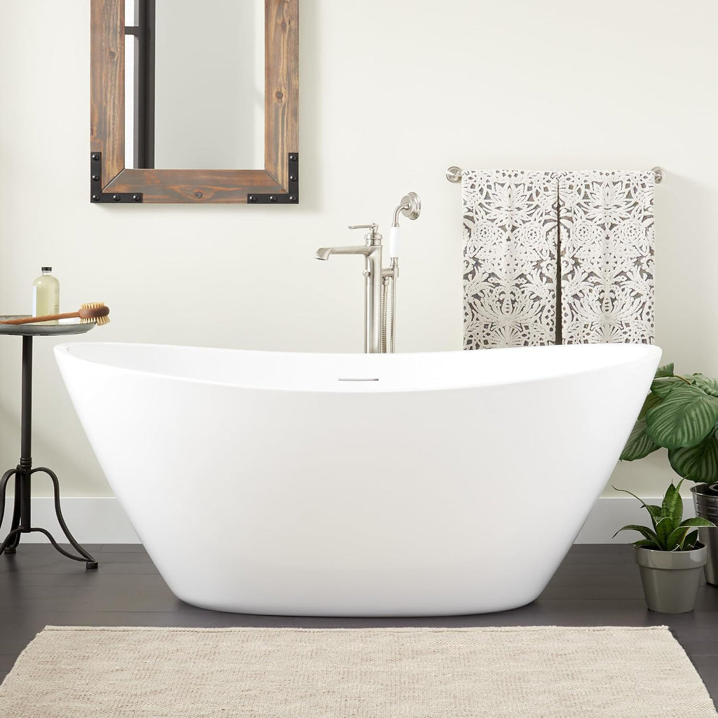 Signature Hardware 948090-60-I Treece 60' Acrylic Freestanding Tub with Integrated Drain and Overflow and Foam Insulation - White