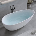 59'' Solid Surface Matte Tub, Solid Surface Soaking Tub, Stone Resin Freestanding Bathtub, Thick Edge Stand Alone Tubs with Overflow, Pop-up Drain, Matte White