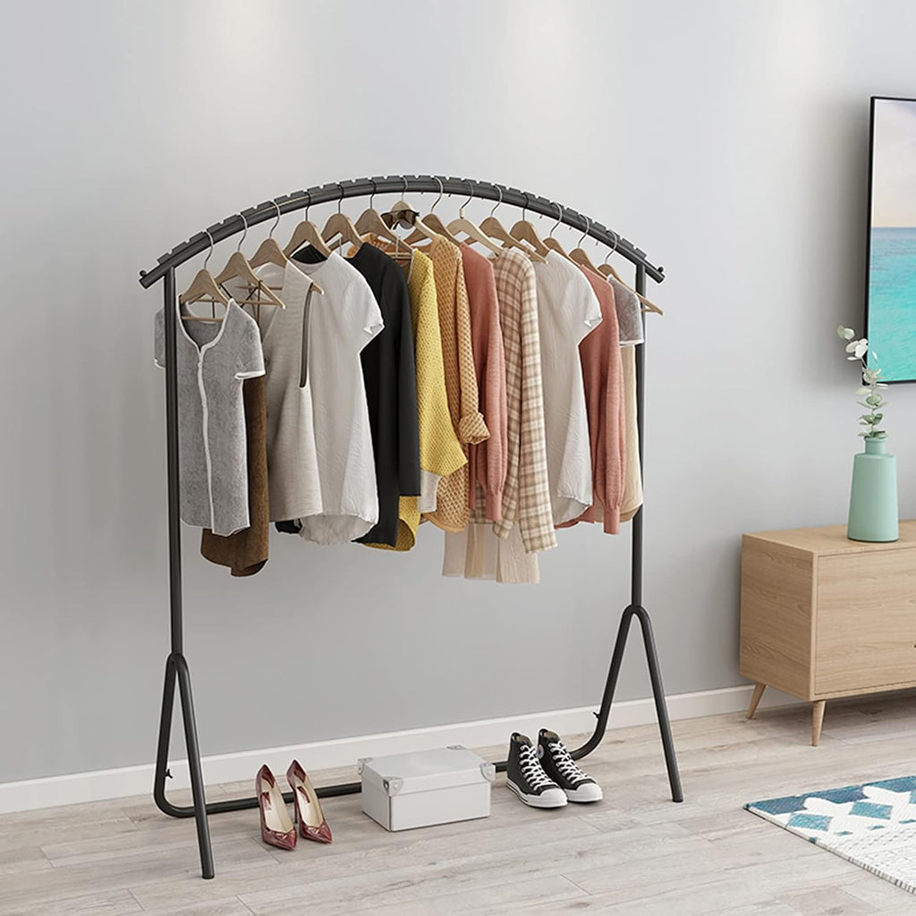 Floor-Standing Garment Rack, Heavy Duty Metal Clothes Rail, Curved Hanging Rod for Coats & Garments, Stylish Black Drying Rack (120x40x130CM)