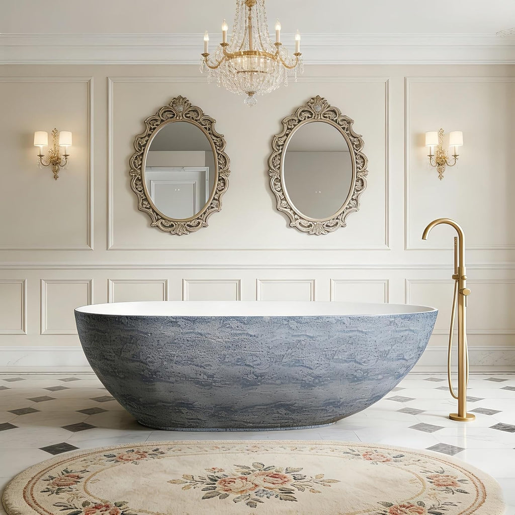 59' Edeyeu Freestanding Bathtub - Solid Surface Soaking Tub, Luxury Free Standing Tub with Deep Soaking Experience, Designer Acrylic Bathtubs for Spa & Home Bathroom, Blue