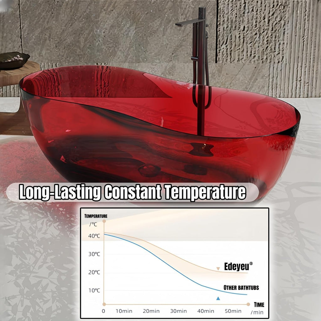 Freestanding Bathtub - Crystal Clear Solid Surface Soaker Tub, Extra Deep Stand Alone Freestanding Bathtubs Made of Natural Resin, Elegant Solid Surface Bathtub (68',Black)