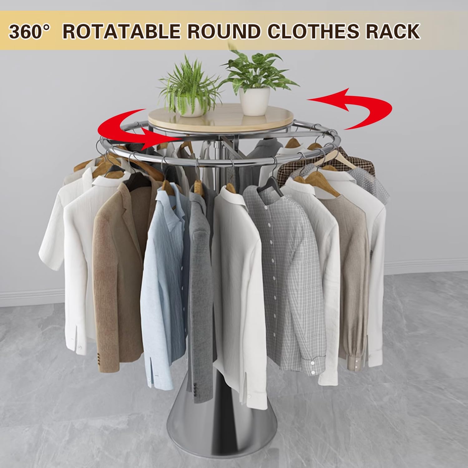360° Rotatable Round Garment Rack, Heavy Duty Multi-Purpose Retail Round Clothes Rack for Coat, Home Floor-Standing Clothing Organizer, Display Clothes Rack for Boutiques,White,80x135cm