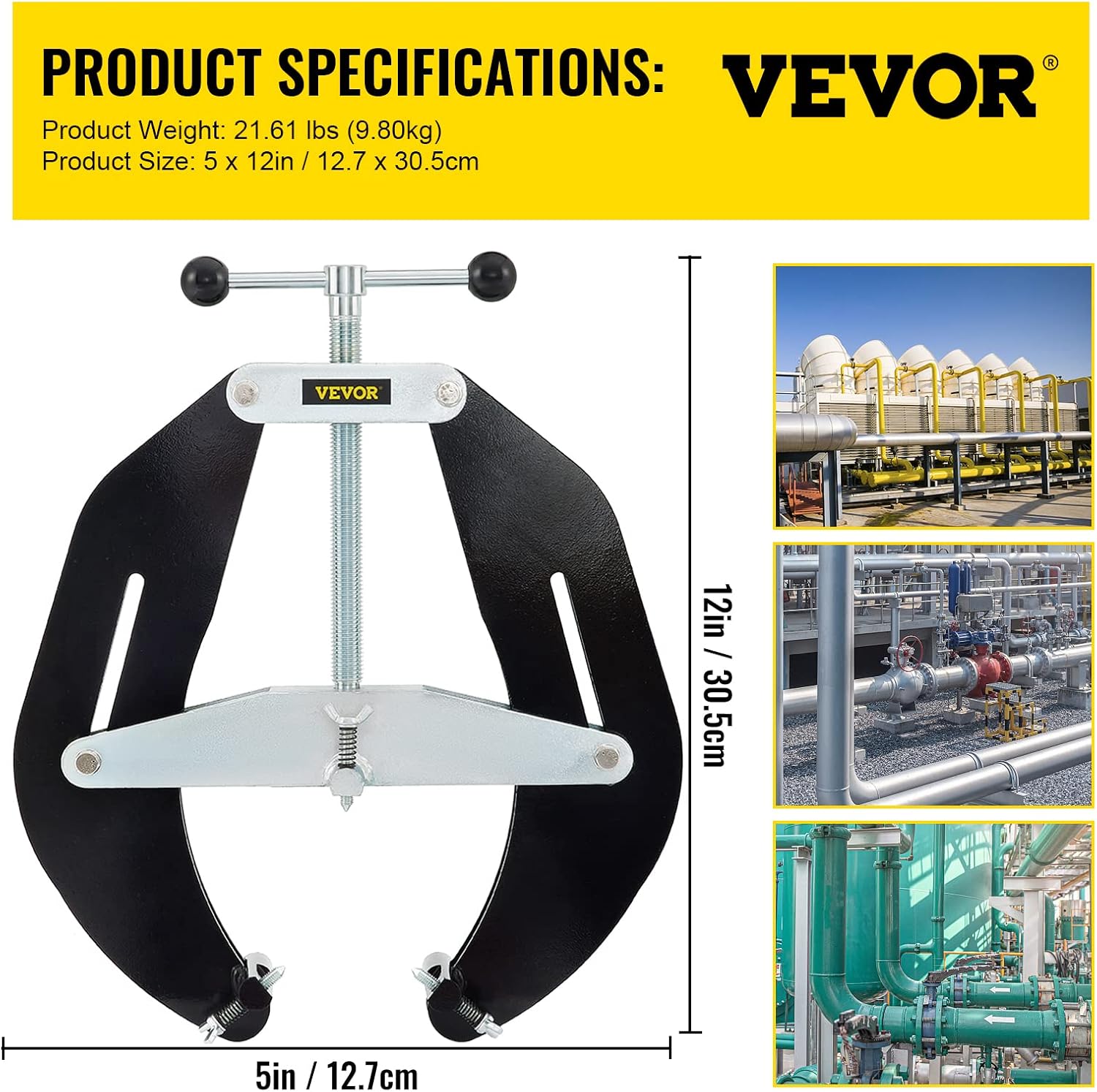 VEVOR Pipe Clamp, 5 to 12 in, High Strength Ultra Clamp with Quick Acting Screws, Steel Pipe Alignment Tool with Lightweight Design, Black