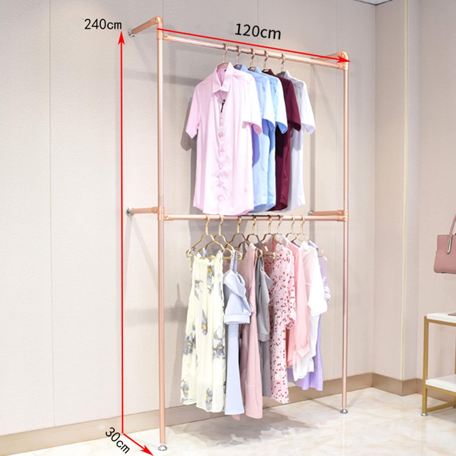 Industrial Pipe Clothing Racks Wall Mounted Clothes Racks Double Hanging Rods Heavy Duty Garment Rack for Boutiques Retail Display,Walk-in Closet System,MUL(D-Single Group
