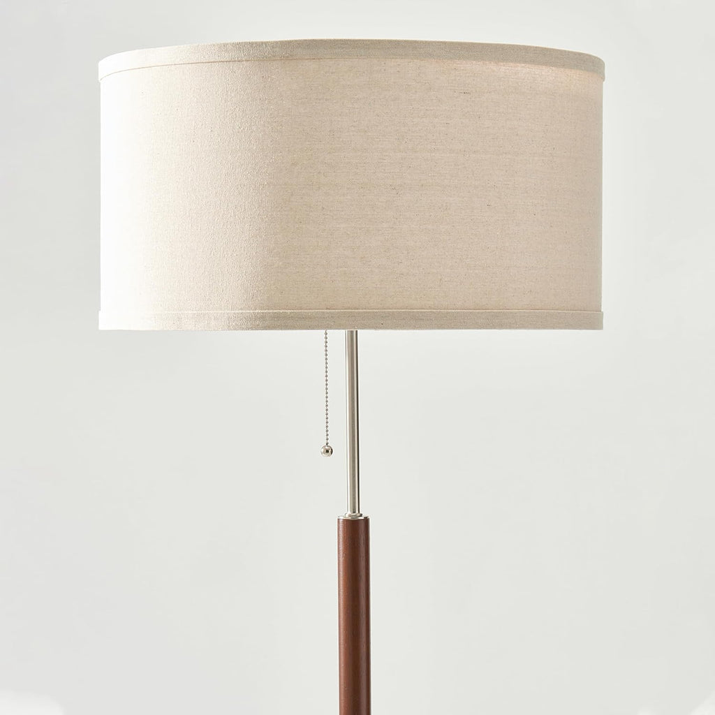 Brightech Carter LED Floor Lamp, Drum Shade with Walnut Wood Finish, Great Living Room Décor, Mid-Century Light for Living Rooms & Offices, Mid Century Modern Lamp for Bedroom