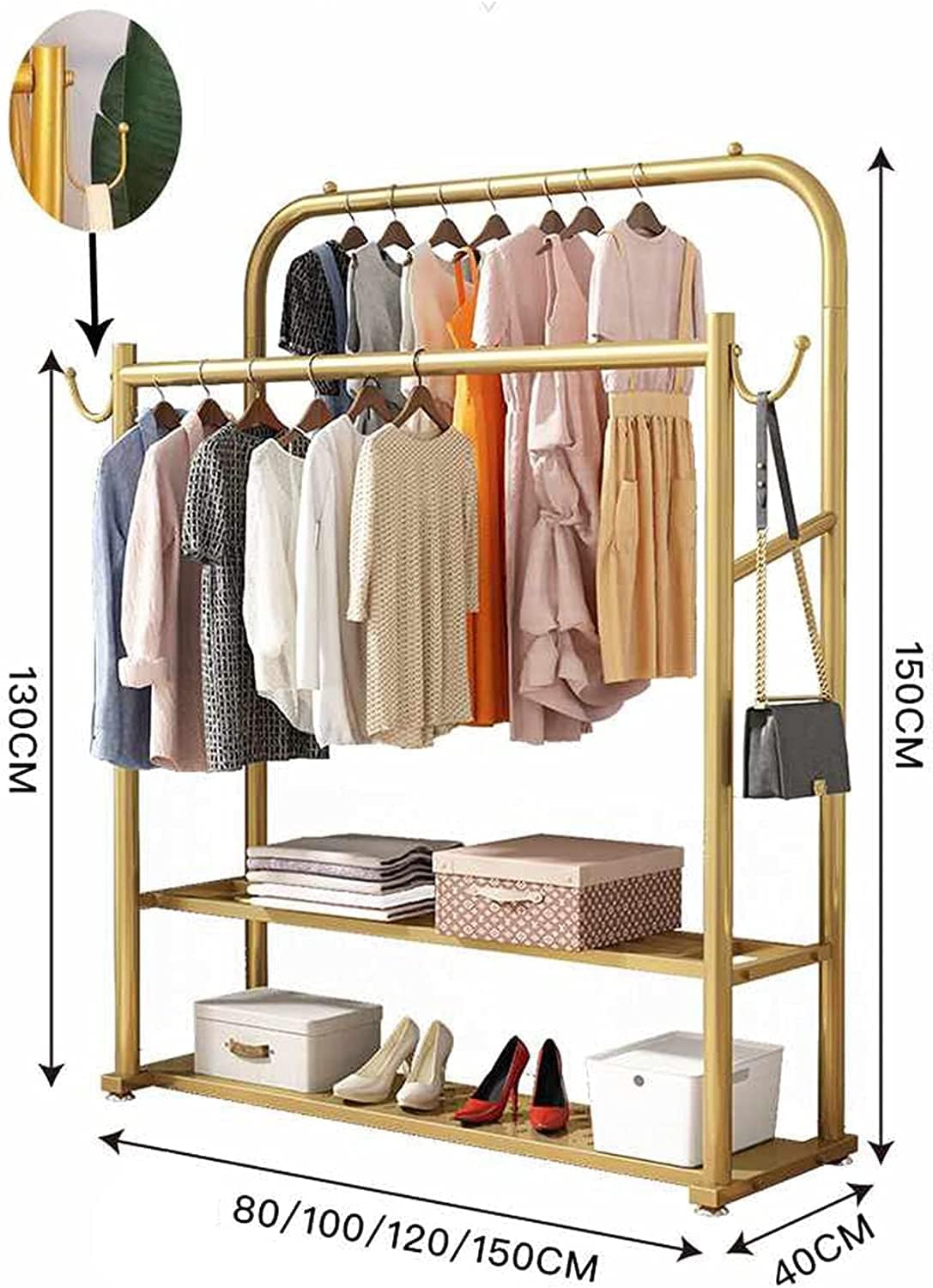 Metal Garment Racks for Hanging Clothes, Heavy Duty Clothes Organizer Rack with 2-Tier Shelves, Space Saver (80cm)