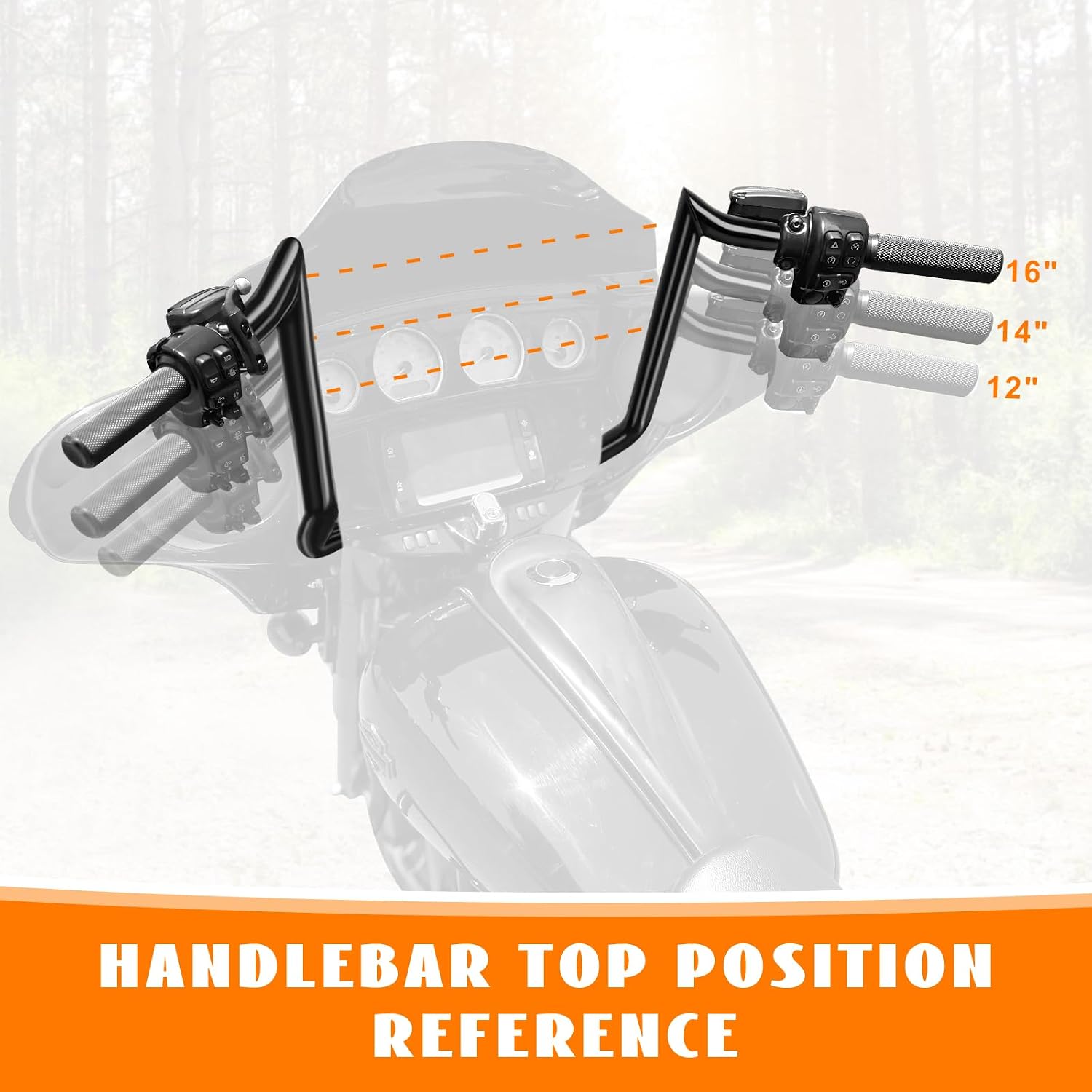 12' Rise Pre-Wired Ape Hangers Handlebars 1 1/4' Fat 1' Clamp Meathook Monkey Bar Gloss Black Fit for Harley Touring Miter Cut 2013 Cvo 2016-2023 Street Glide Electra Glide Ultra Limited