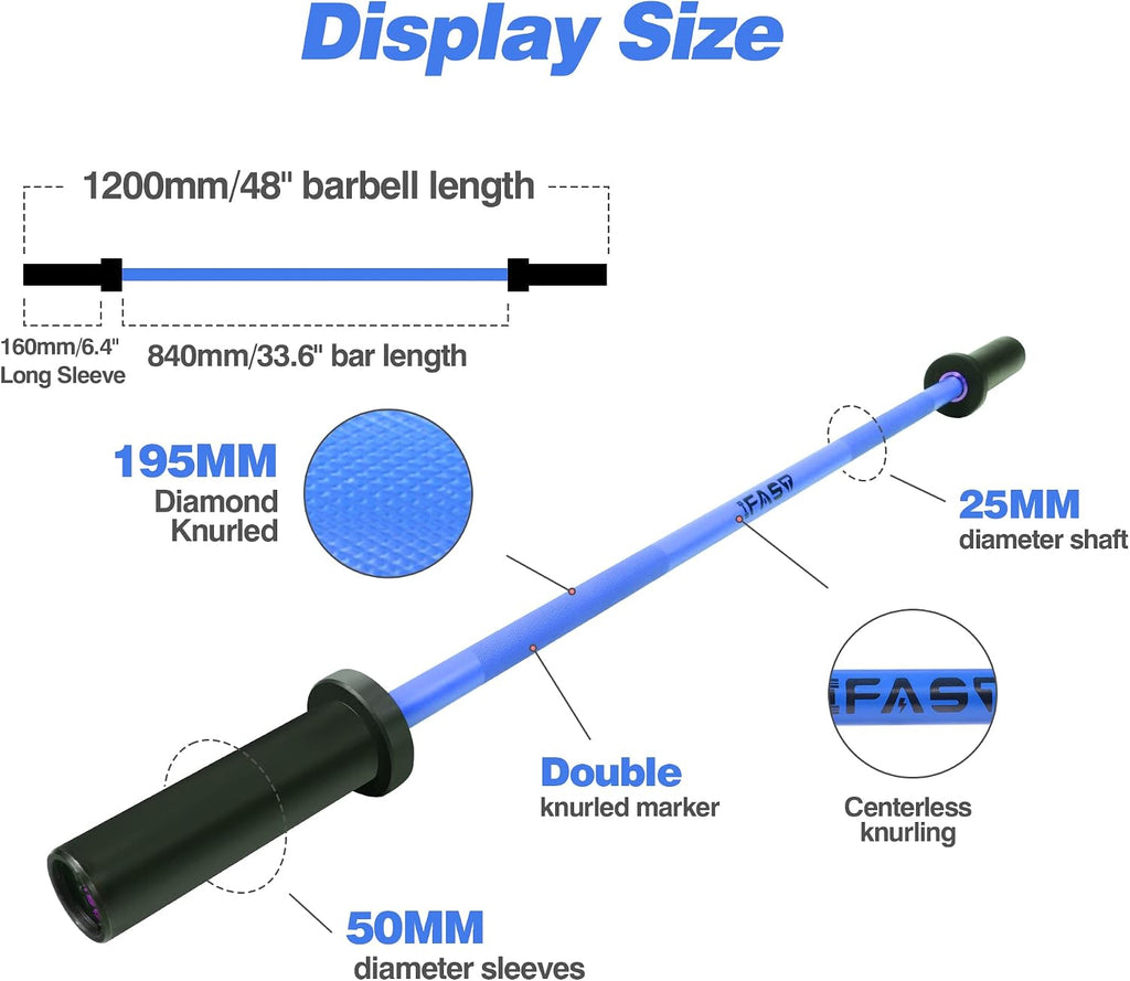 IFAST Olympic Barbell Bar 4FT Solid Chrome Barbell with Bearing, 7.2FT Home Gym 2' Weightlifting Bar, 400lbs/1200lbs Weight Capacity