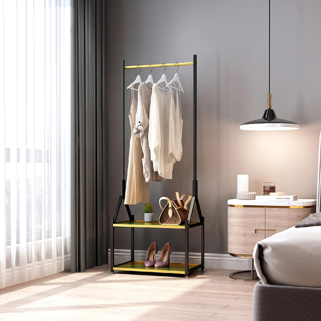 Garment Rack Freestanding Coat Rack with 2 Tier Shelves, Heavy Duty Metal Garment Rack for Hanging Clothes, Large Capacity Clothes Organizer for Bedroom and Living Room, Space Savi(Size:60x40x140CM)