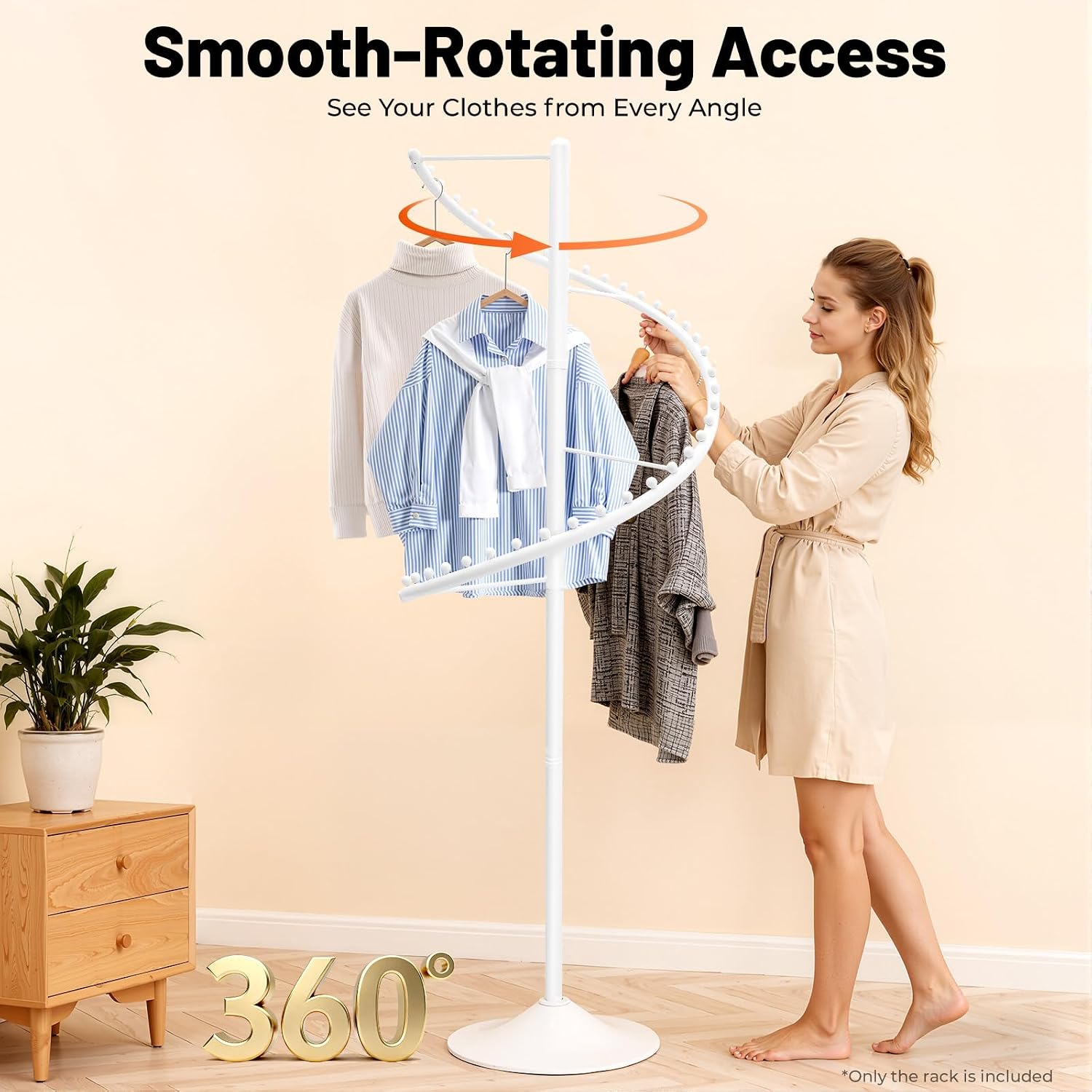 JOMCYDM Spiral Rotating Clothing Rack Heavy Duty Garment Rack Standing Scarf Holder 360 ° Metal Clothes Display Rack for Bedroom Living Room Retail Stores (White)