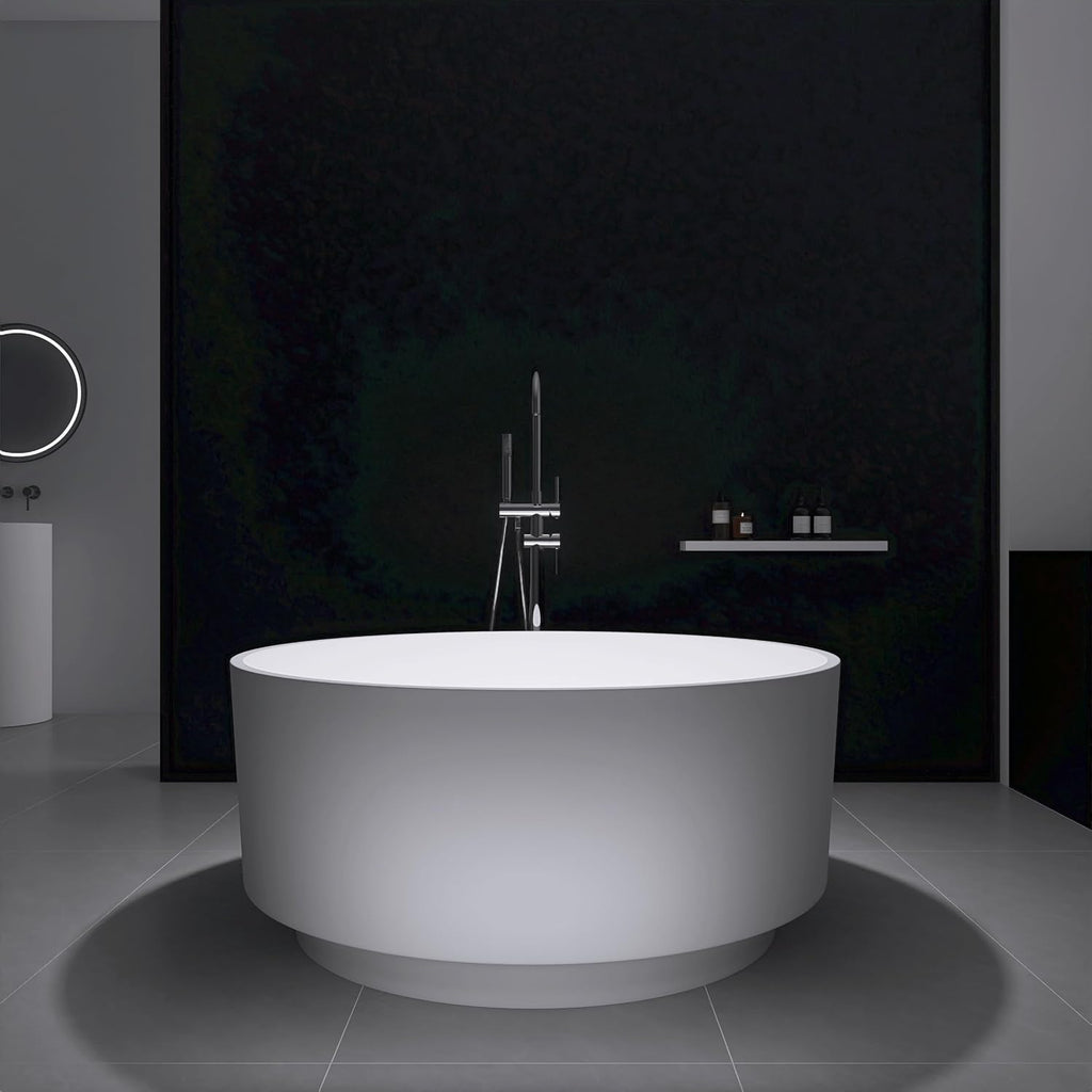 49' Freestanding Bathtub, Modern Soaking Stand Alone Tub Solid Surface Resin Stone Bathtub with Pop Up Drain and Overflow, Matte White 311MW1250