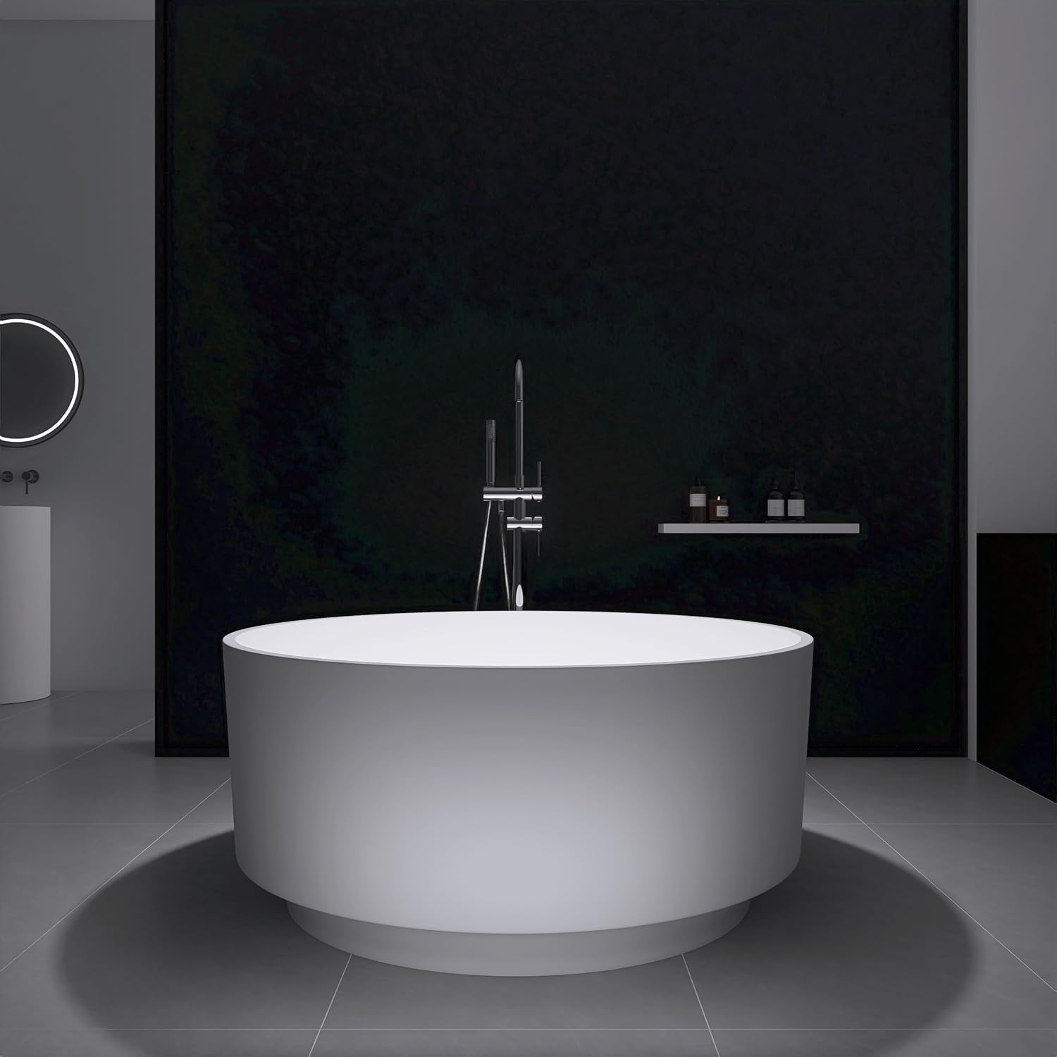 49' Freestanding Bathtub, Modern Soaking Stand Alone Tub Solid Surface Resin Stone Bathtub with Pop Up Drain and Overflow, Matte White 311MW1250