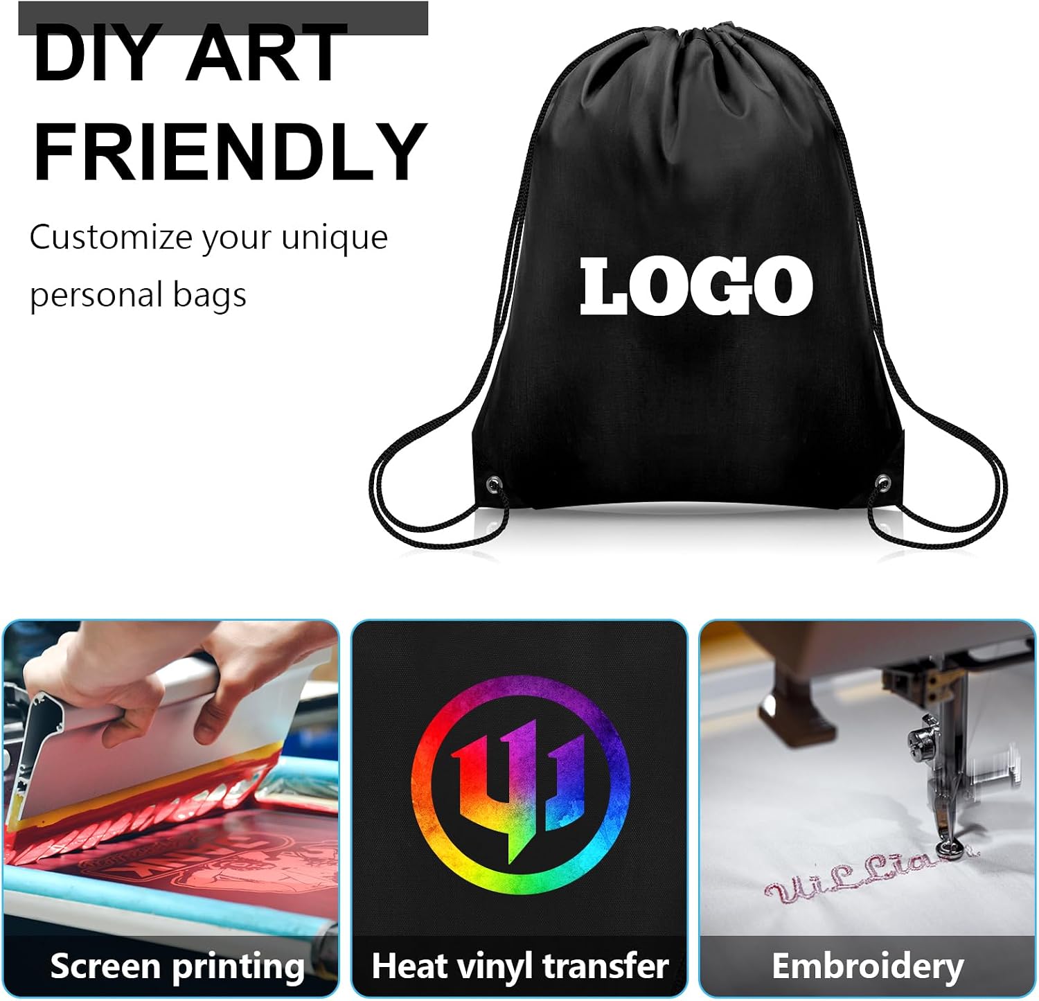 Grneric 200Pcs Drawstring Backpack Bulk Cinch Sackpack Drawstring Bags Nylon for Gym Party Trip(Black)