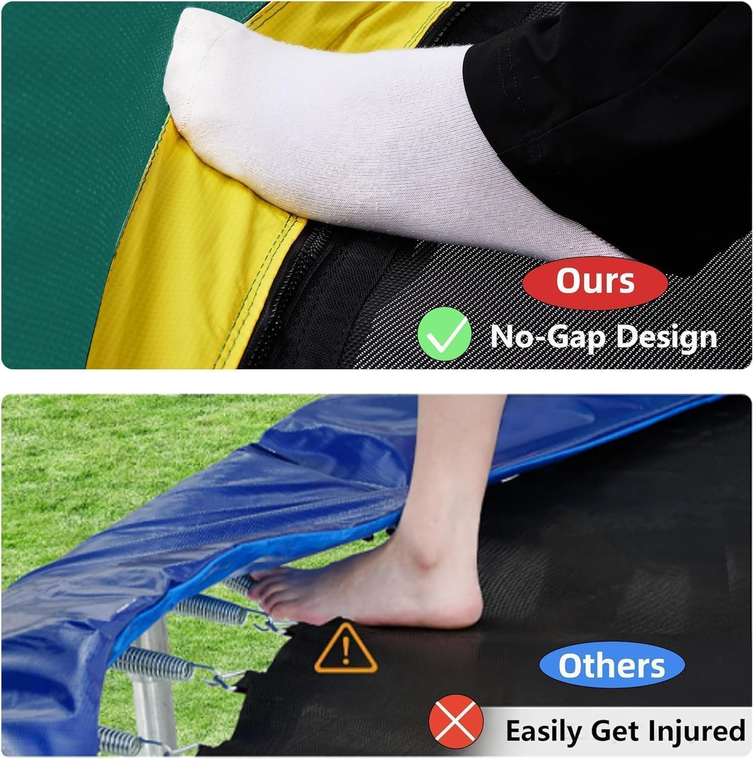 1400LBS 6FT 8FT 10FT 12FT 14FT Springless Trampolines for Kids and Adults, ASTM Approved Outdoor Trampoline with Enclosure Net, Backyard Trampoline with Curved Poles and Bungee Cords