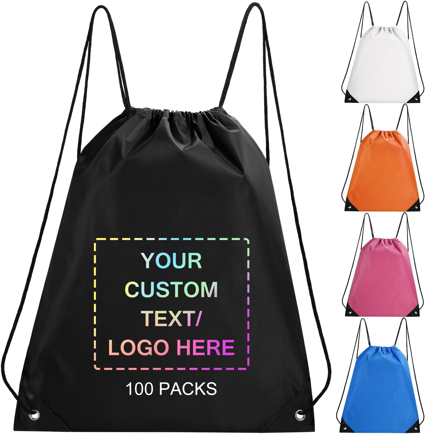 Fyore 100 Pack Custom Drawstring Backpacks, Personalized Drawstring Sports Bags with Your Logo Text for Gym Beach Climb Trips Party Events- 13.4x17Inch,12 Colors