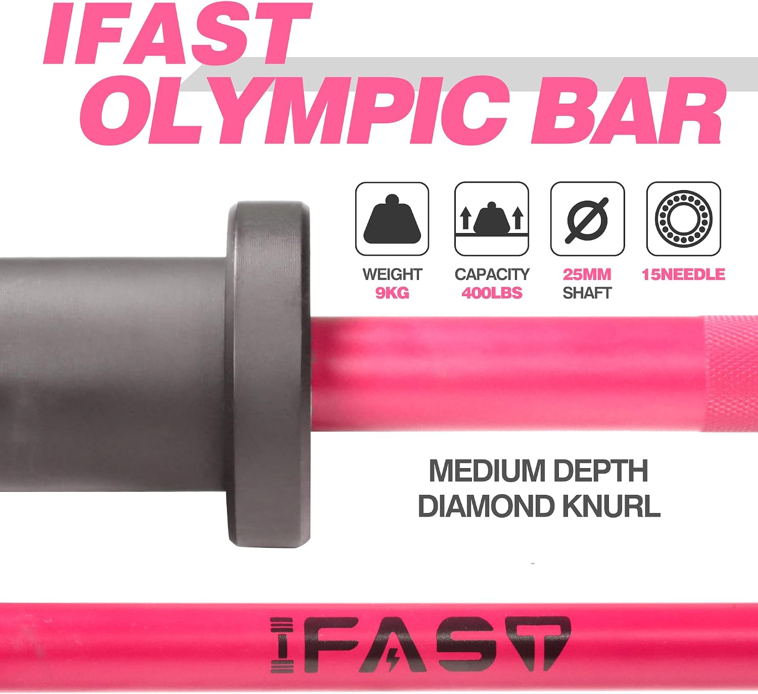 IFAST Olympic Barbell Bar 4FT Solid Chrome Barbell with Bearing, 7.2FT Home Gym 2' Weightlifting Bar, 400lbs/1200lbs Weight Capacity