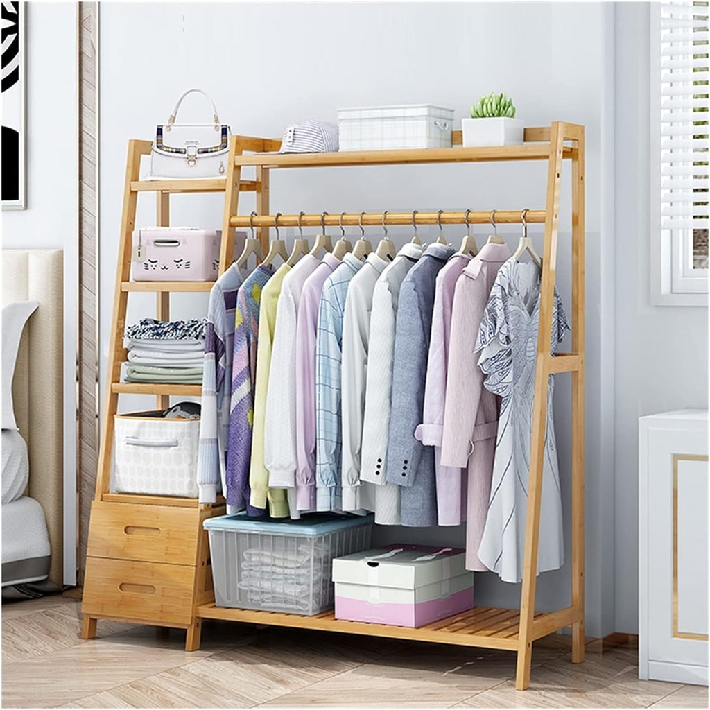 Garment Rack Wooden Clothing Rack with Drawer Shelves Heavy Duty Clothes Hanging Rails Wood Garment Rack Clothes Hanger Rack Open Wardrobe Closet Coat Stands Multifunctio,90x40x140cm
