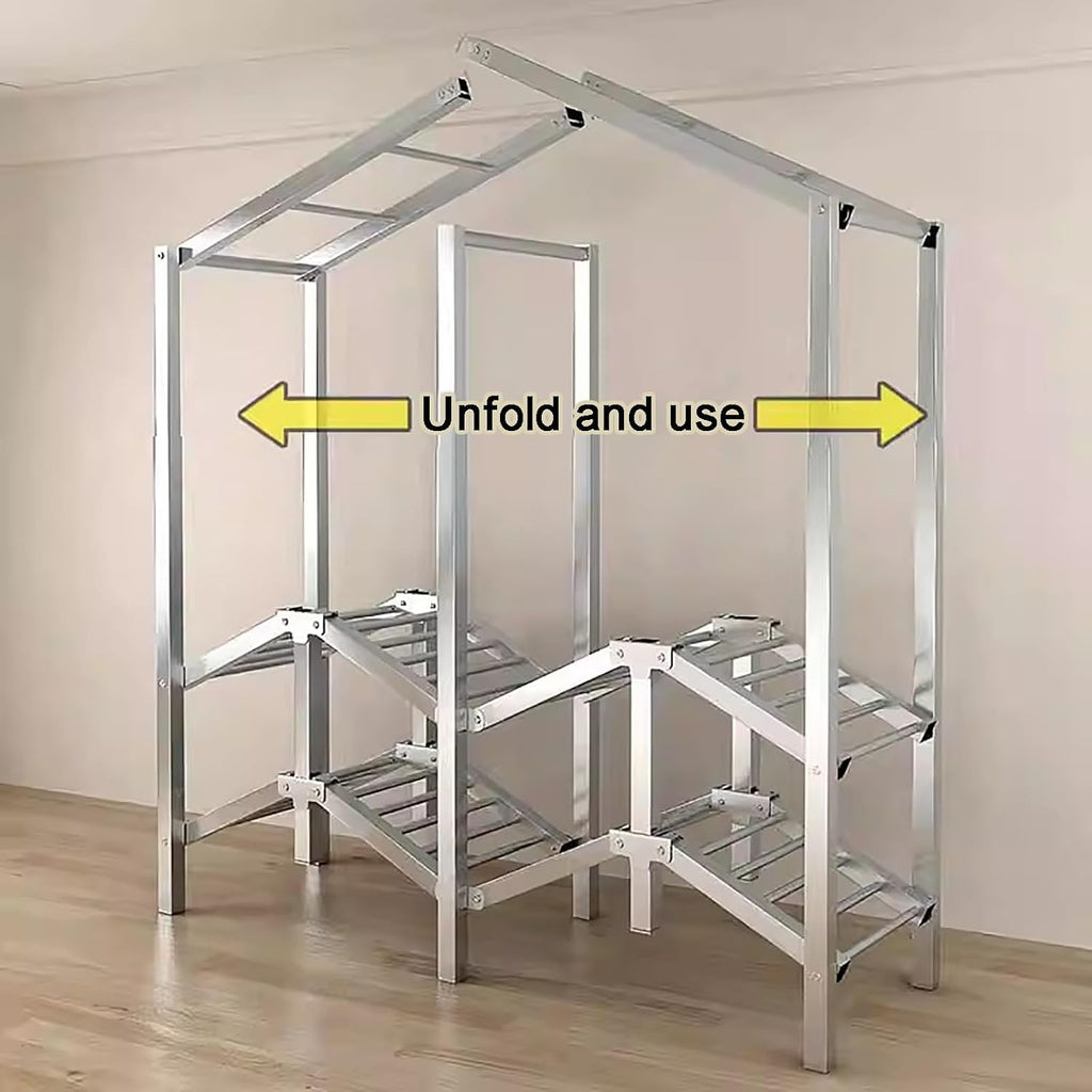 Portable Wardrobe Closet, 67.7 in Heavy Duty Metal Clothing Rack with Cover, Foldable Clothes Rack for Hanging Clothes, Garment Racks Organizer(80cm/31.5in)