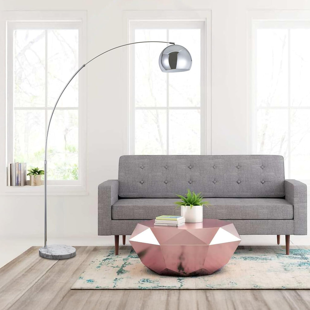 Major-Q Modern Standing Adjustable Floor Lamp with Metal Dome Shade & Marble Base for Living Room - Corner Light Arc Lamps for Bedrooms in Silver Finish