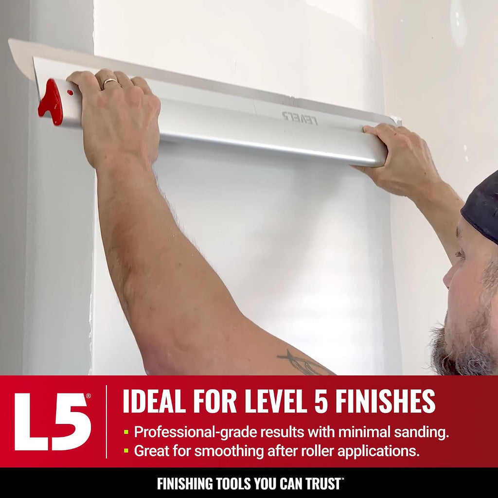 LEVEL5 Skimming Blade Combo, 14' Blade + 38.5' - 63' Extension Handle | Smoothing/Knockdown Drywall Knife | Extruded Aluminum & European Stainless Steel Construction | High-Impact End Caps | 5-423
