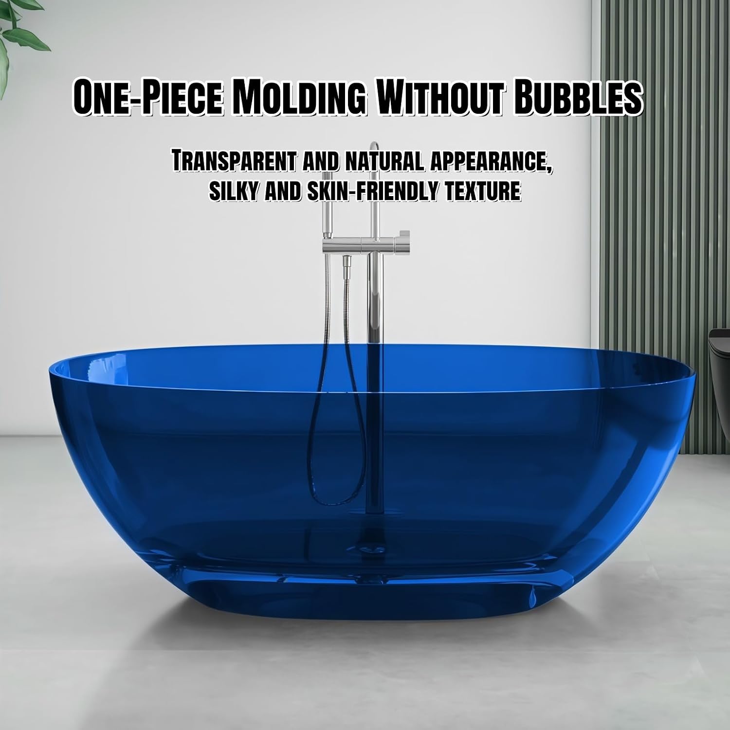 71' Edeyeu Freestanding Bathtub - Luxury Natural Resin Solid Surface Bathtub, Crystal Translucent Extra Deep Soaking Tub, High-End Stand Alone Free Standing Tub For Modern Bathroom Design Orange A