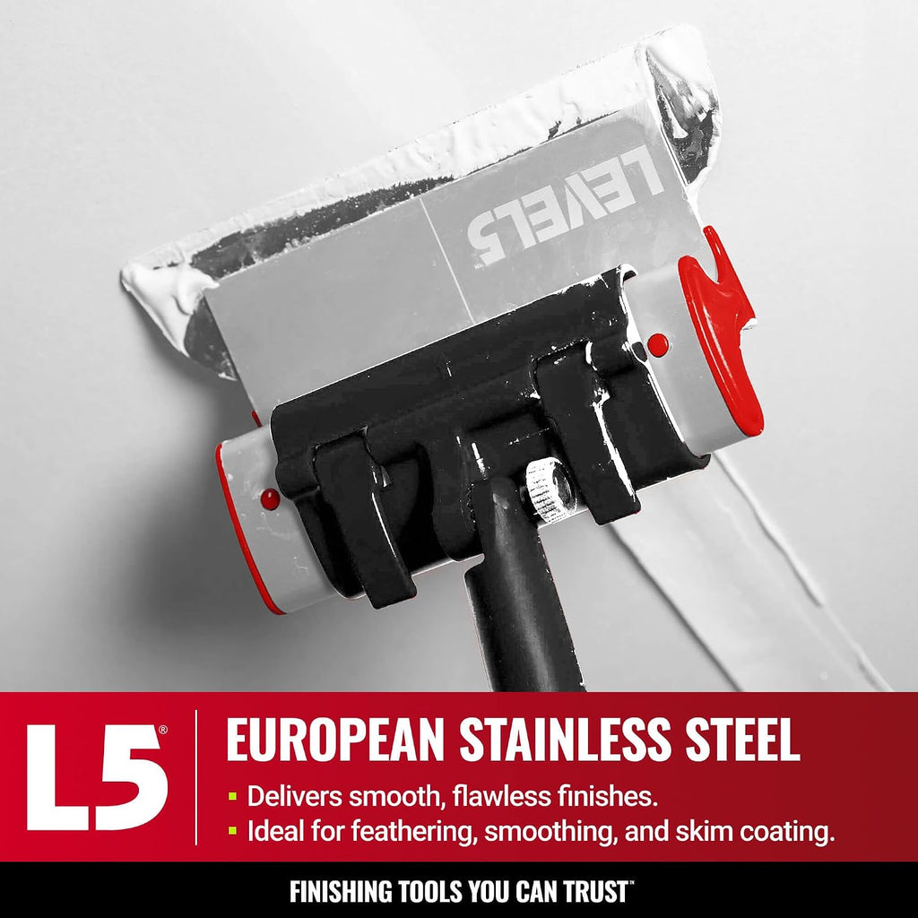 LEVEL5 Skimming Blade Combo, 14' Blade + 38.5' - 63' Extension Handle | Smoothing/Knockdown Drywall Knife | Extruded Aluminum & European Stainless Steel Construction | High-Impact End Caps | 5-423
