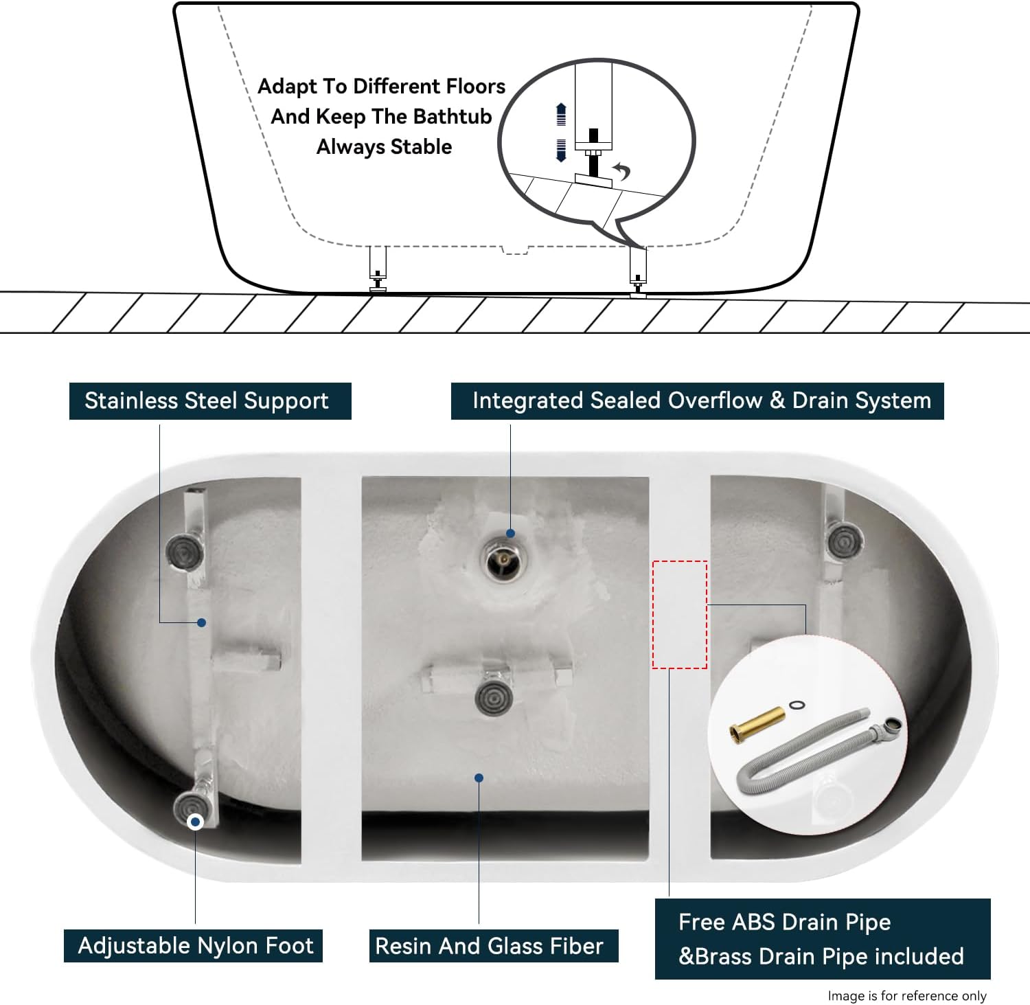 FerdY 67' Acrylic Freestanding Bathtub, Contemporary Soaking tub with Polished Gold Drain & Overflow, Elegant Oval Shape, cUPC Certified, Bali