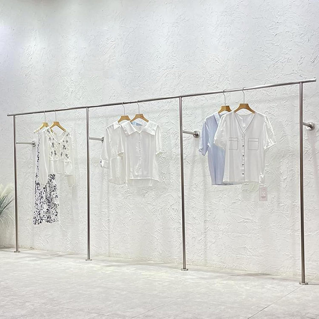 Commercial Garment Rack with Heavy Duty Hanging Rod, Industrial Pipe Closet Organizer for Clothing Store Display and Retail Shelves