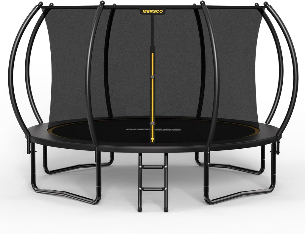 Mersco Trampoline Outdoor 10FT 12FT 14FT with Enclosure and Ladder, ASTM Approved Recreational Trampoline for Kids and Adults, Anti-Rust Coated Frame, Enhanced Weight Capacity