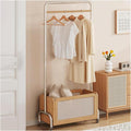 Metal Clothing Rack w/Wheels Heavy Duty Rolling Clothes Rack Modern Garment Rack w/Bamboo Rattan Storage Basket for Bedroom Boutiques