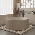 Freestanding Bathtub Round Soaking Tub, Solid Surface Bathtub Stand Alone Design, Extra Deep Ergonomic Soaker with Heat Retention for Luxury Bathrooms (51',Beige)