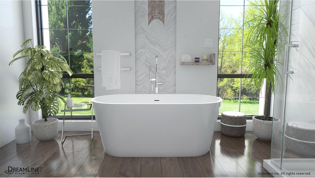 DreamLine Enigma 59 inch L x 29 1/2 inch W x 22 7/8 inch H Freestanding Acrylic Bathtub with Chrome Drain