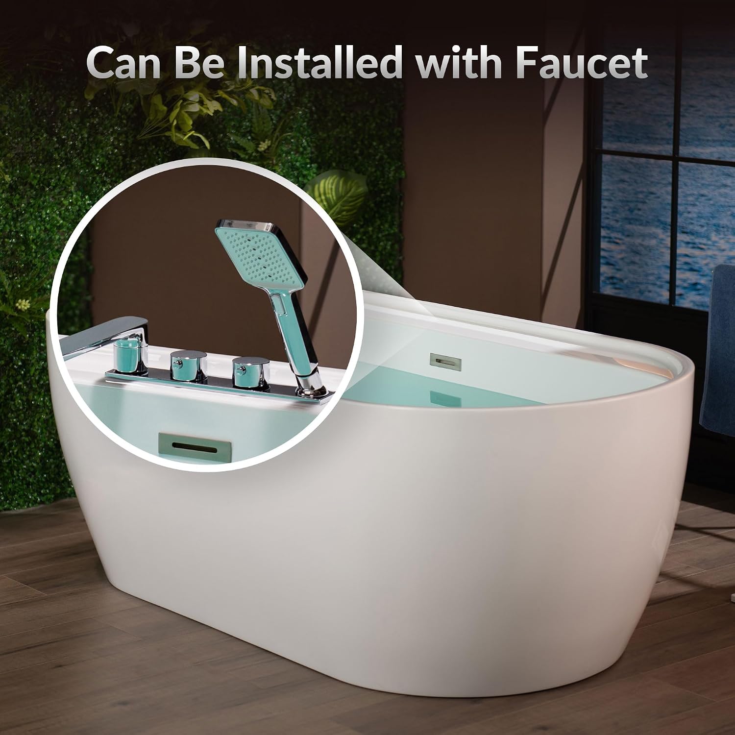 WOODBRIDGE 67' Acrylic Freestanding Bathtub Contemporary Soaking White Tub with Brushed Nickel Overflow and Drain,B0063-B/N