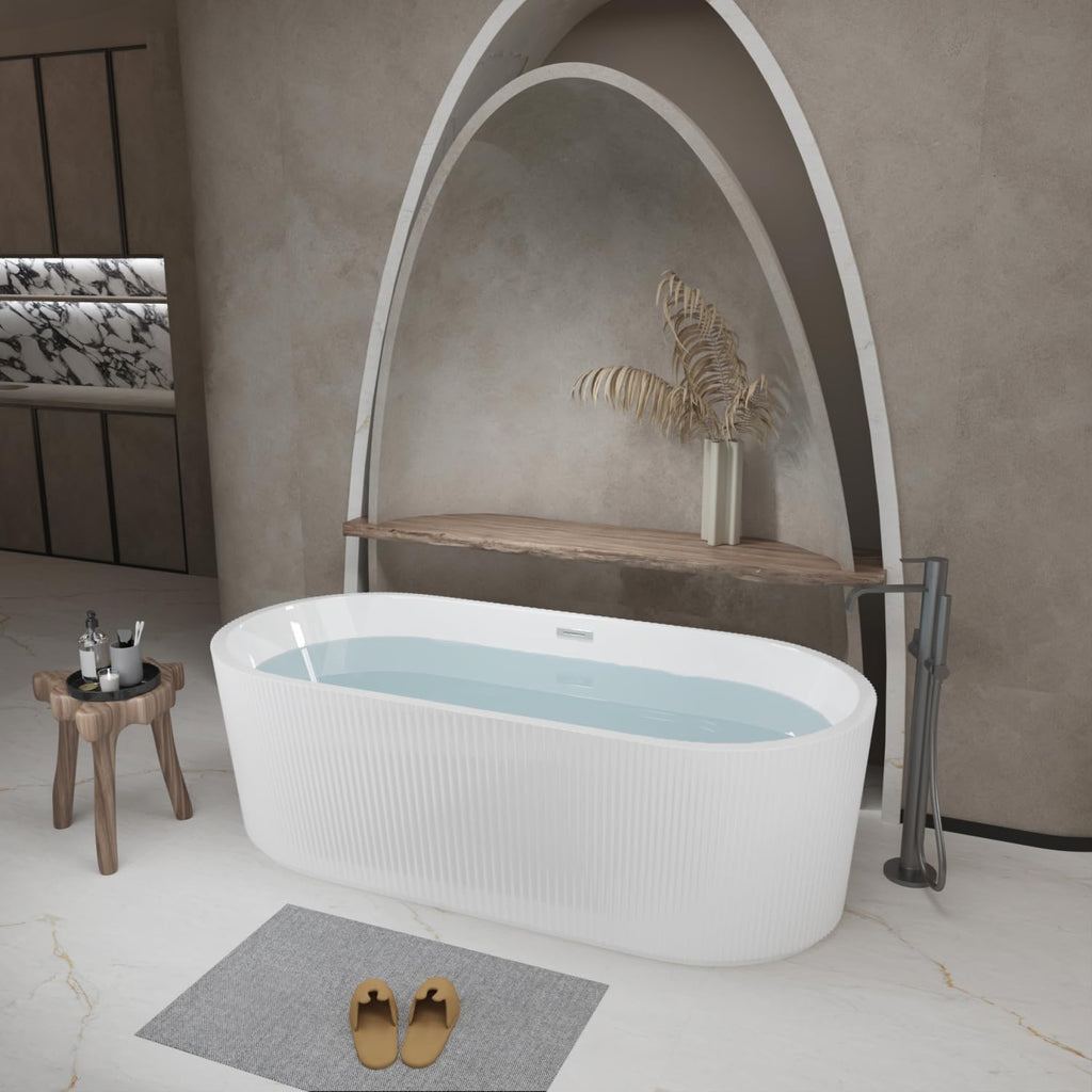 Geelife 59' Linear Acrylic Freestanding Bathtub Stand Alone Soaker Tub