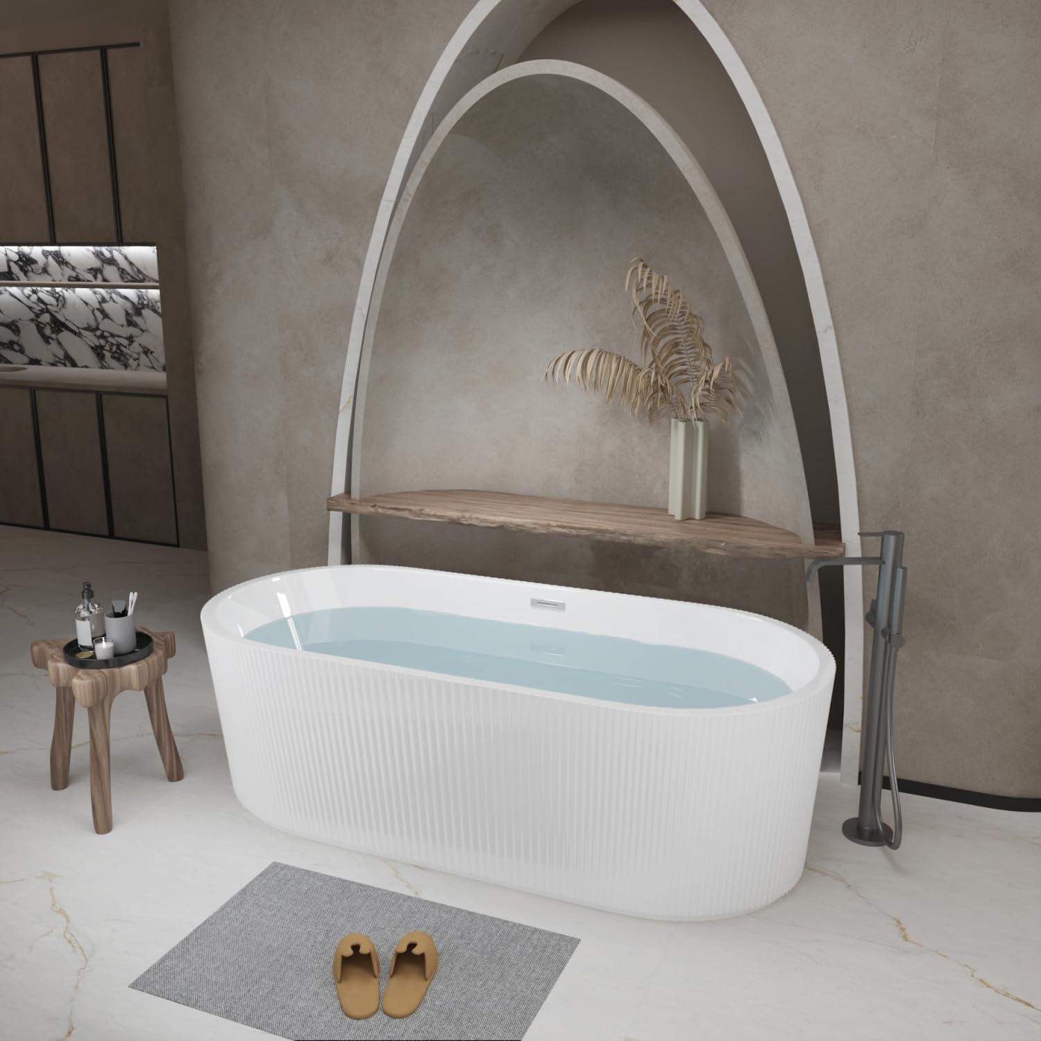 Geelife 59' Linear Acrylic Freestanding Bathtub Stand Alone Soaker Tub