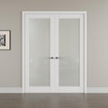 60' x 80' French Doors Interior (Double 30' x 80' Frosted Glass Door with Black Hinge Prehung Jamb Kit), Pre-Finished & Paintable, Prebuilt Home Door Panels & Assembly Required Jamb