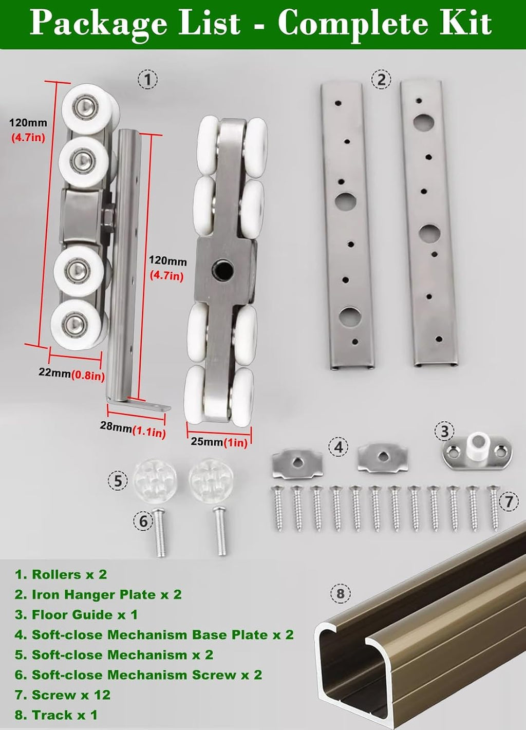 Sliding Pocket Door Hardware Track Kit, 3 4 5 6 7 8 9 ft Customizable Closet Door Rail Top Mount, Home Commercial Aluminum Box Barn Door System(Silver,3.6m(11.8ft))