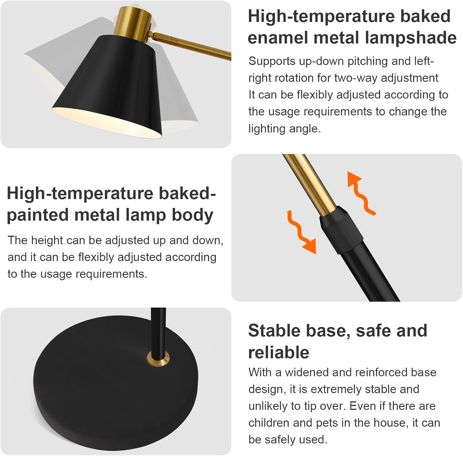 Black Floor Lamp with Walnut Side Table for Living Room Bedroom, Modern Standing Lamp 12W LED 3-Color Dimmable 3000K/4500K/6500K, Adjustable Reading Light with Shelf for Home Office Corner end