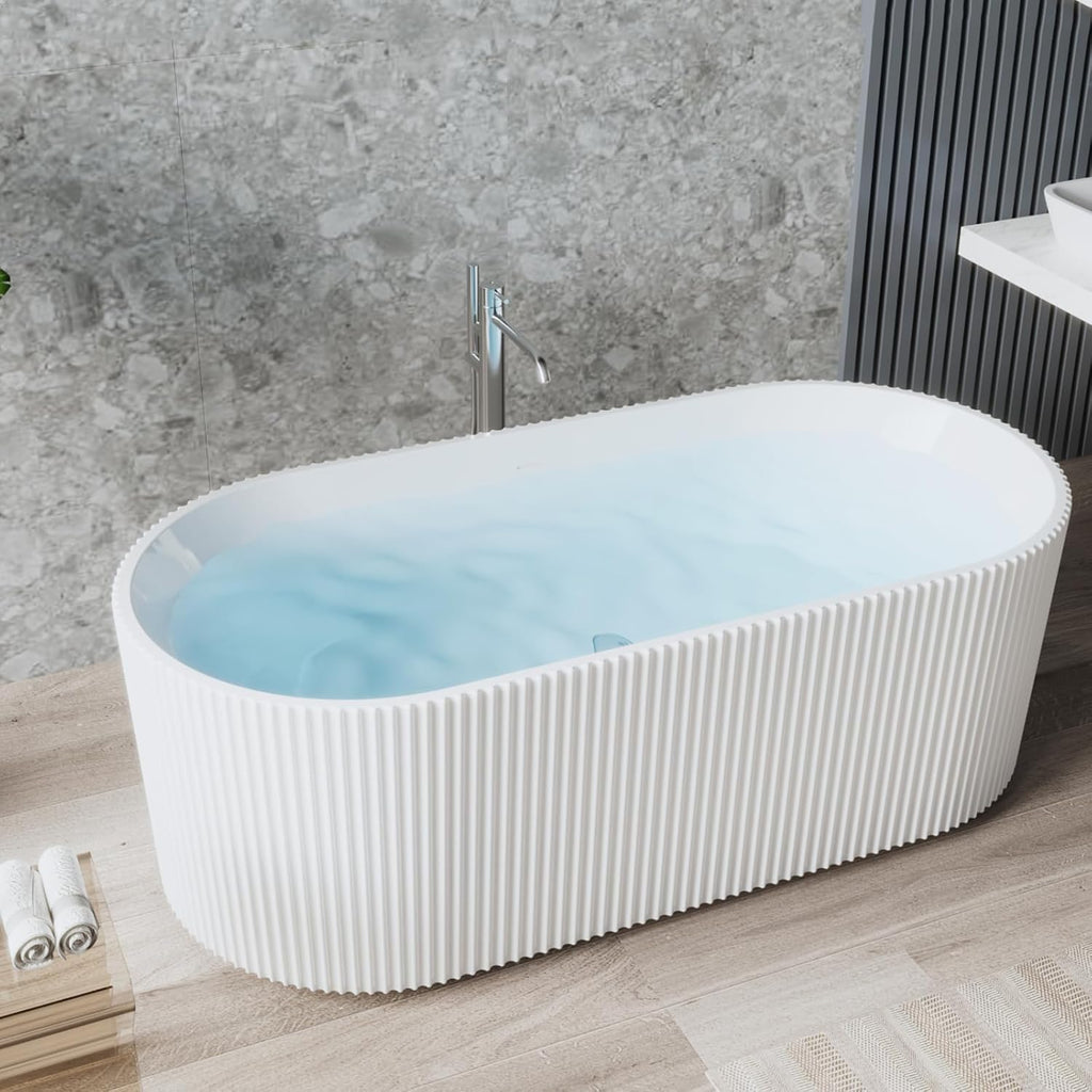 59' Modern Freestanding Bathtub,V Shape Freestanding Soaking Acrylic Bathtub,Unique Design Pleated Tub with Chrome Drain and Classic Slotted Overflow,Cupc Certified,Gloss White