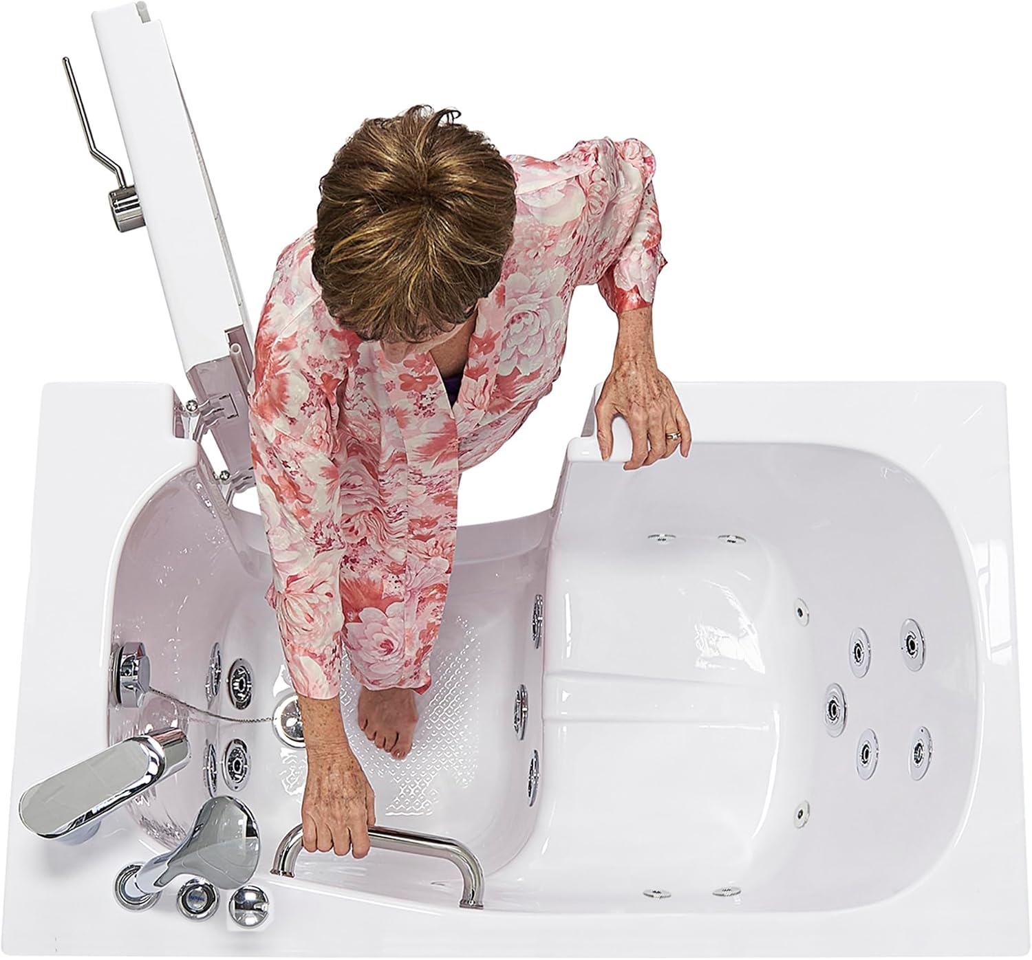 Ella Mobile 26'x45 Acrylic Hydro Massage Walk-In Bathtub with Right Outward Swing Door, Heated Seat, 2 Piece Fast Fill Faucet, 2' Drain