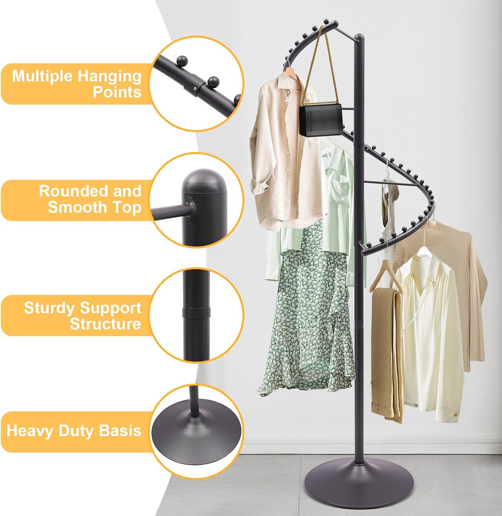 JOMCYDM Spiral Rotating Clothing Rack Heavy Duty Garment Rack Standing Scarf Holder 360 ° Metal Clothes Display Rack for Bedroom Living Room Retail Stores